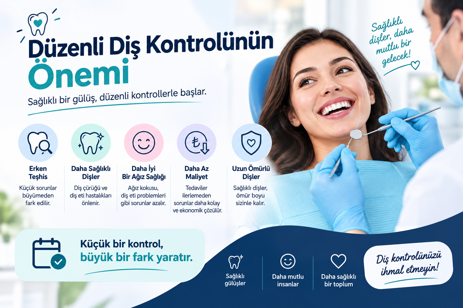 Düzenli diş kontrolü yazısı görseli